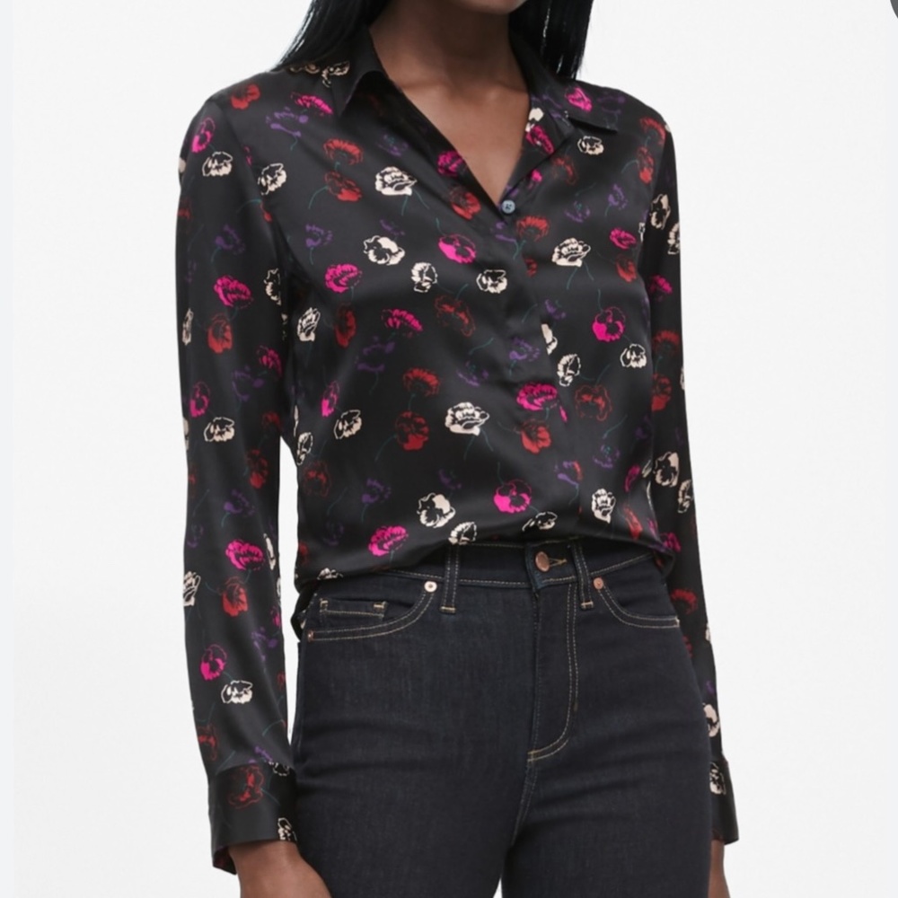 Banana Republic DILLON CLASSIC-FIT WASHABLE SILK SHIRT XS